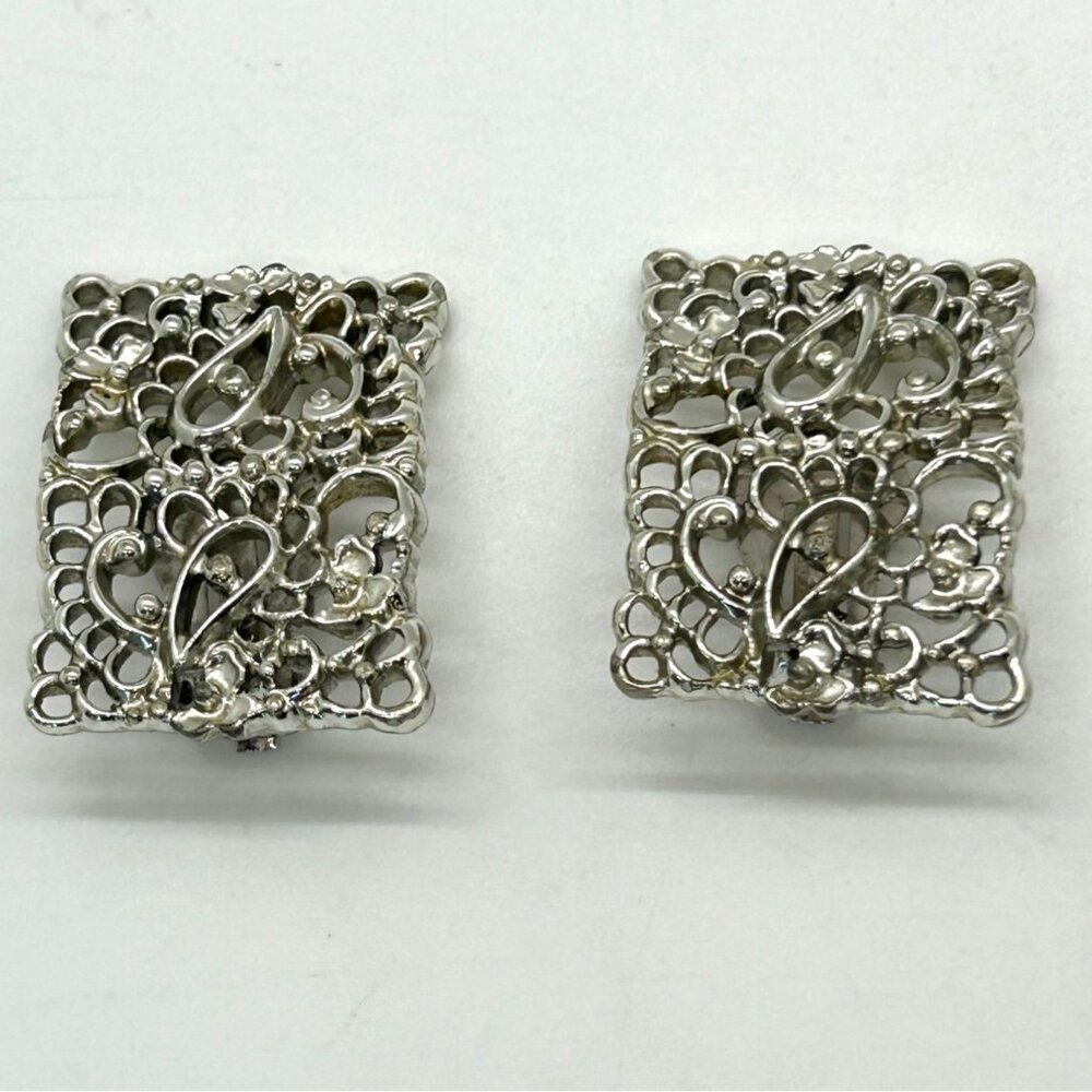 Silver-tone Statement Earring & Bracelet Set Paisley Filigree Panel Design - Picture 10 of 14